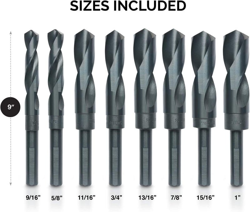 Hiltex 10005 HSS Silver and Deming Industrial Drill Bit Set - 8 Pieces, 1/2" Shank - Image 4